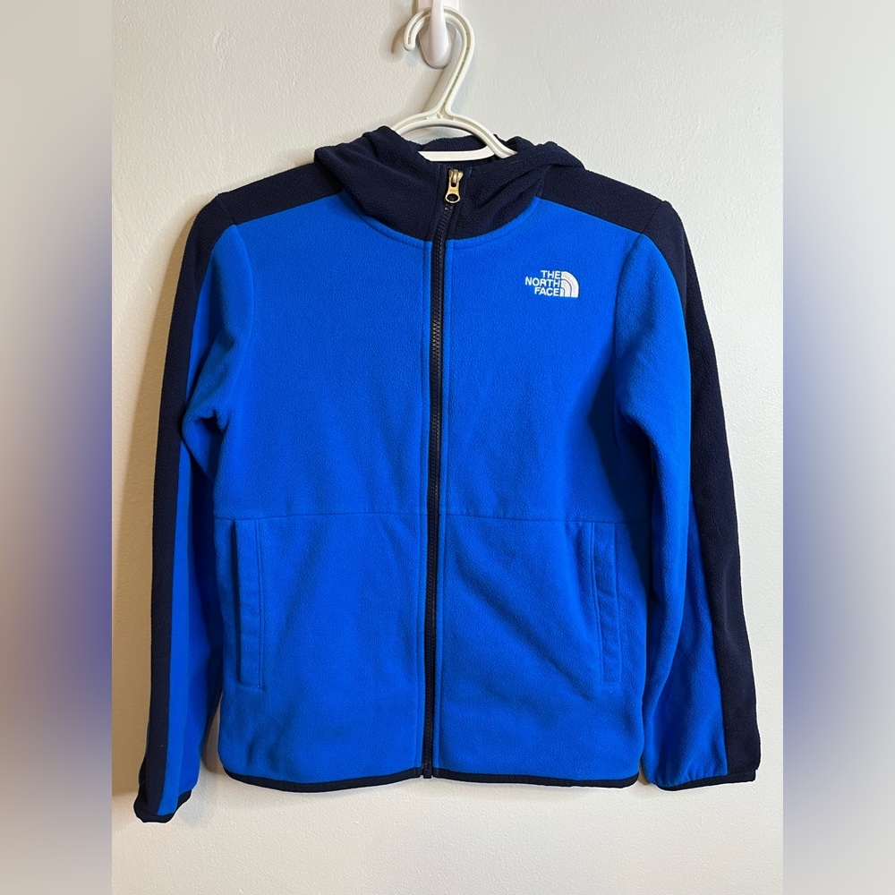 North Face Blue Fleece Full Zip Hooded Jacket Medium 10/12 EUC